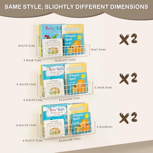 6-Pack Wall Mounted Floating Bookshelves for Kids Nursery Room Storage