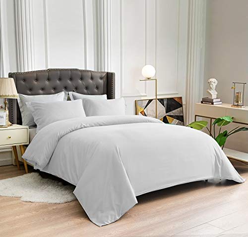 Natural Cotton Duvet Cover with Zipper & Corner Ties - King Size Light Grey