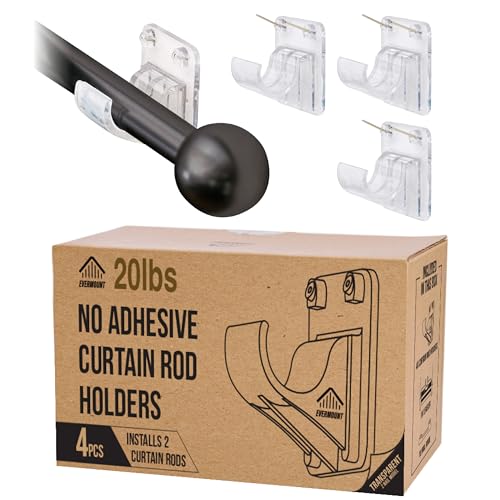 Heavy Duty Curtain Rod Brackets - No-Drill Pin-In Mounts for 0.75" Rods