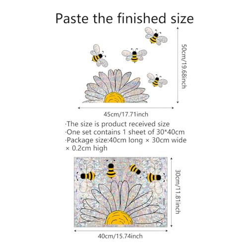 5-Piece Bee & Sunflower Double-Sided Window Clings - Reusable Glass Decals