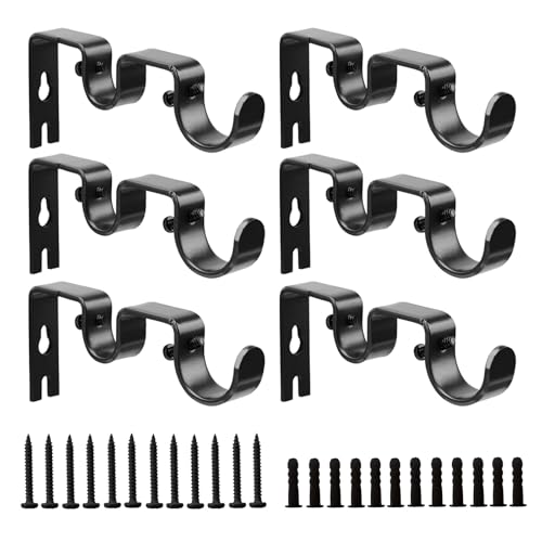 6-Pack Metal Double Curtain Rod Brackets, Heavy Duty Wall Mount Holders