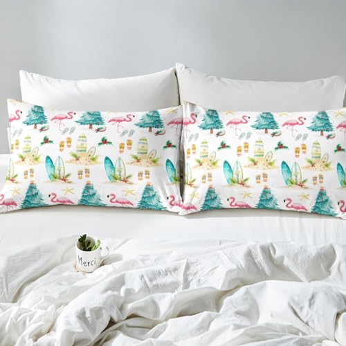 Pink Green Queen Bed Sheet Set - 4 Pieces Microfiber Fitted & Flat Sheets