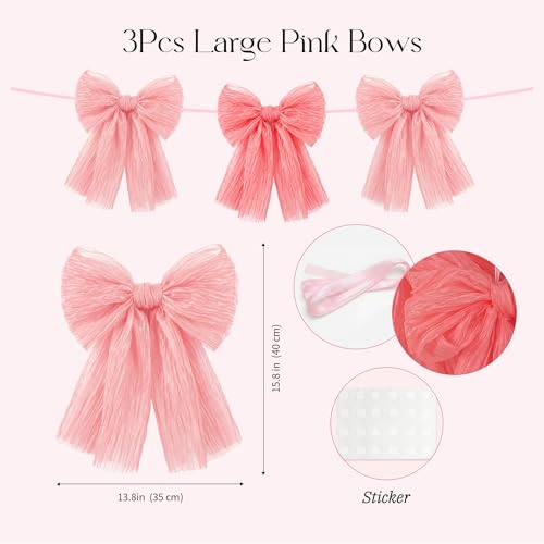 3-Pack Large Shimmer Pleated Gauze Bows - Pink Wall & Party Decor (14x16")