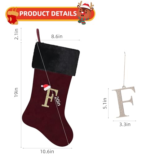 Personalized Burgundy Velvet Christmas Stocking with Gold Monogram, 20-Inch