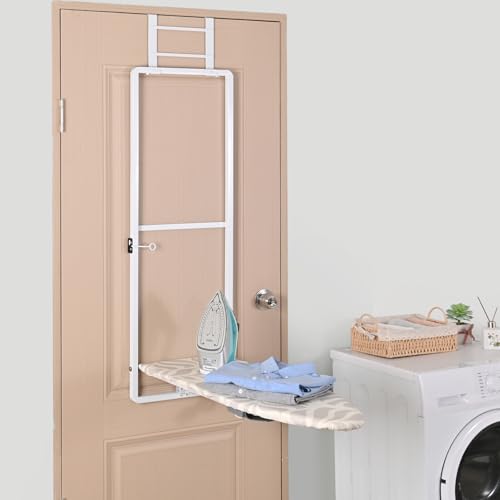 Over-the-Door Ironing Board with Iron Storage, 36 x 12 Inch Foldable Board