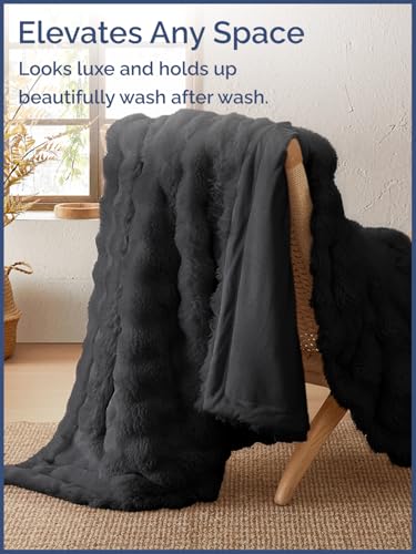 Cozy Black 3D Fleece Bubble Throw Blanket - 90" x 90"