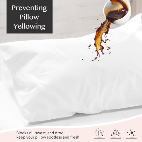 Waterproof Standard Pillow Protectors - 4 Pack, Breathable Cotton Encasements