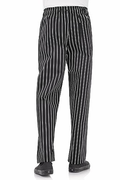 Chef Works Men's Designer Baggy Chef Pants, Black W/ Chalk Stripe, X-Large
