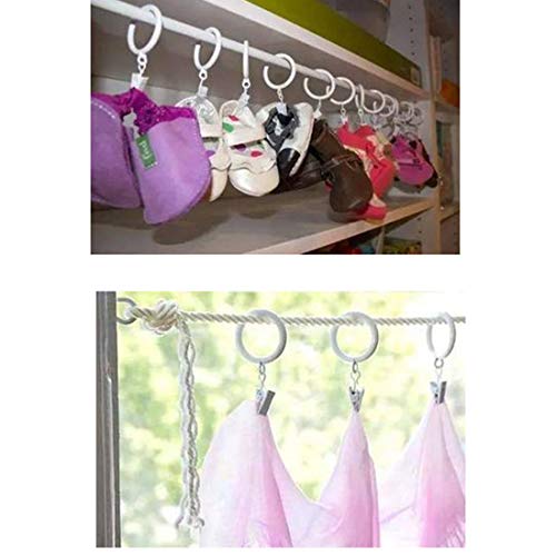 1.25 Inch Curtain Rings with Clips - Set of 14 White Metal Drapery Hooks