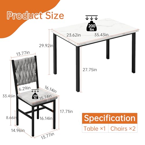 3-Piece Small Dining Table Set with 2 Upholstered Chairs for Kitchen