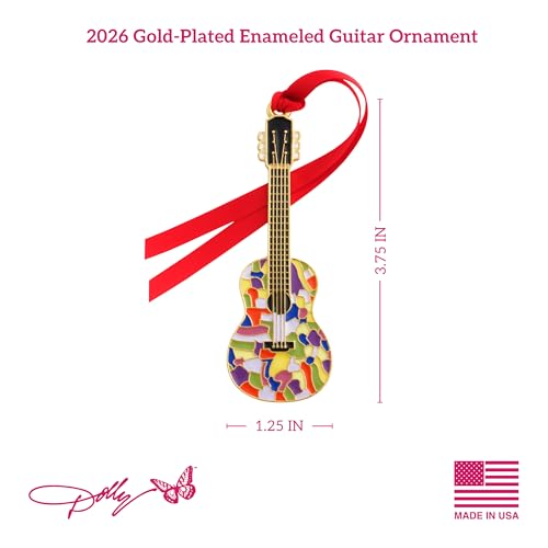 Dolly Parton Gold Plated Enameled Guitar Christmas Ornament - Holiday Keepsake, 3.75 Inches