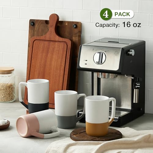 Large Ceramic Coffee Mug Set of 4 - 16oz Tea & Latte Cups with Handle