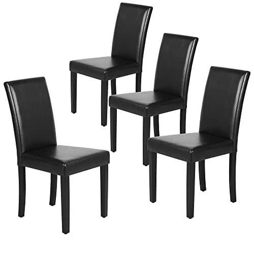 Modern Faux Leather Dining Chairs Set of 4 - High Back Kitchen Chairs, Black