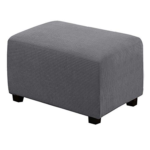 Stretch Jacquard Rectangle Ottoman Slipcover (Fits 29"-34") - Grey