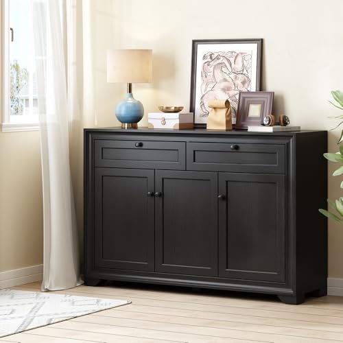48-Inch Sideboard Buffet Cabinet with Drawers and Shelves, Black
