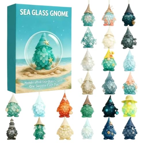 Sea Glass Gnome Advent Calendar - 24 Days Christmas Countdown with Ornaments