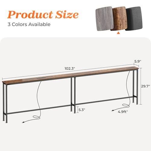 102-Inch Extra Long Narrow Console Table with Power Outlets & USB-C
