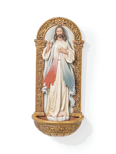 Divine Mercy Holy Water Font 7.25-Inch Religious Wall Decor