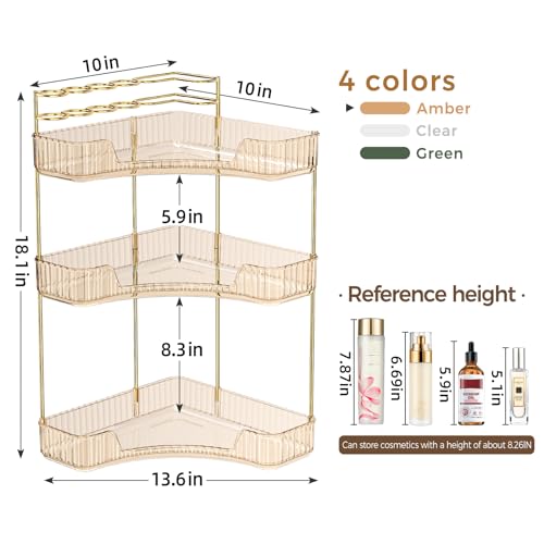 BEFSOP Gold 3-Tier Corner Bathroom Counter Organizer, Makeup & Skincare Storage
