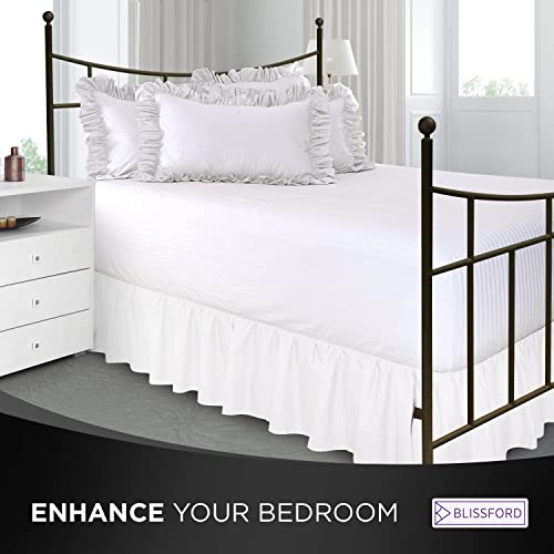 White Queen Bed Skirt with Split Corners - 14 Inch Drop Dust Ruffle