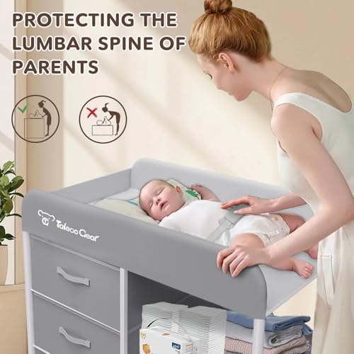 Portable Baby Changing Table with Waterproof Pad and 3 Storage Baskets