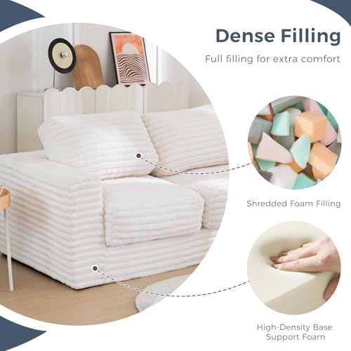 Large Bean Bag Loveseat Sofa with Pillows, Plush Faux Fur Floor Couch, White
