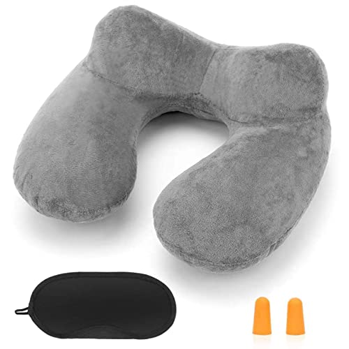 Inflatable Travel Pillow with Soft Velvet Washable Cover