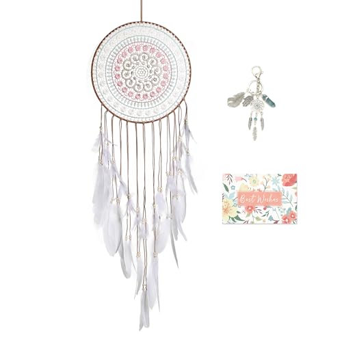 Large Handmade Dream Catcher Wall Hanging with White Feathers 12 Inch