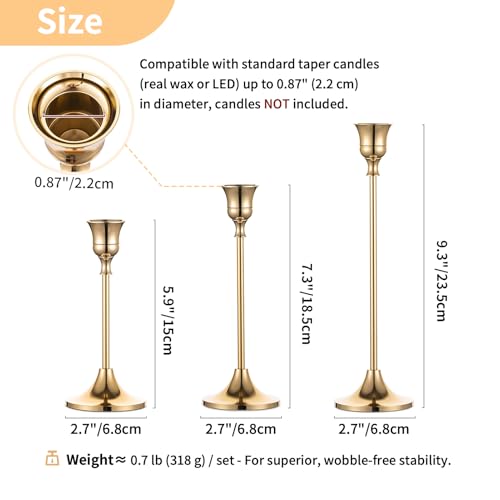 Vintage Gold Candlestick Holders Set of 6 - Antique Taper Holders