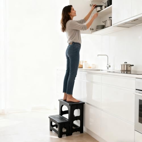 2-Step Folding Step Stool Ladder, Portable Non-Slip Stool for Home and Kitchen