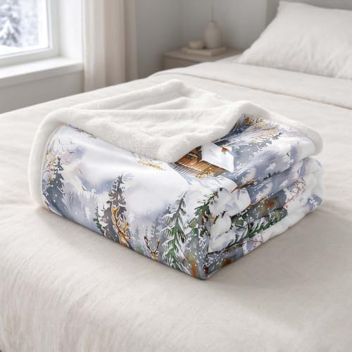 Feelyou Elk Printed Sherpa Blanket 50x60 Throw - Multi 935 Kids & Teens Gift Sofa Warm