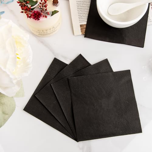 FLOWERCAT Black Cocktail Napkins 100-Count 2-Ply Disposable 10x10 Inches for Parties