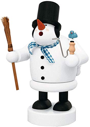 KWO Snowman Smoking Figurine, Wooden Multi-Color 20 cm