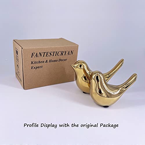 Gold Ceramic Bird Statues & Figurines - Set of 2 Modern Home Decor Accents