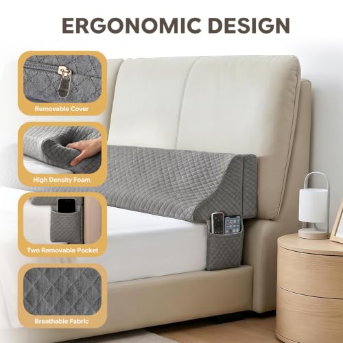 Foldable Bed Wedge Pillow Gap Filler, King Size, Dark Grey