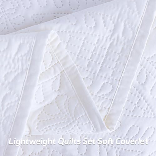 SheRest Queen Quilt Bedding Set - 3-Piece Lightweight White Coverlet