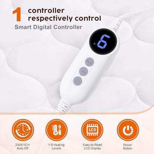 HYLEORY Twin Size Electric Heated Mattress Pad with Dual Control, Fast Heating & Auto Shut Off