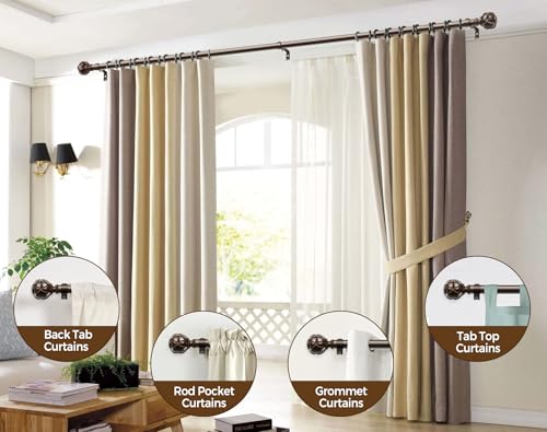 Adjustable Heavy Duty Bronze Curtain Rod for Windows - 7/8 Inch (32-144 Inches)