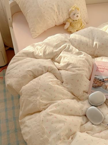 Floral Lace Comforter Set Twin XL, Shabby Chic Reversible Pink Bedding