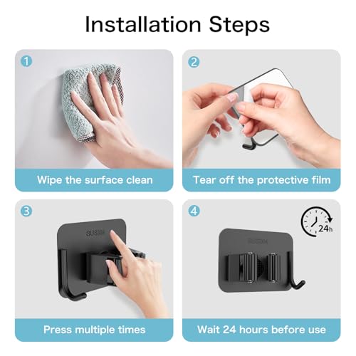 4 Pack Stainless Steel Self Adhesive Broom and Mop Holder Wall Mount