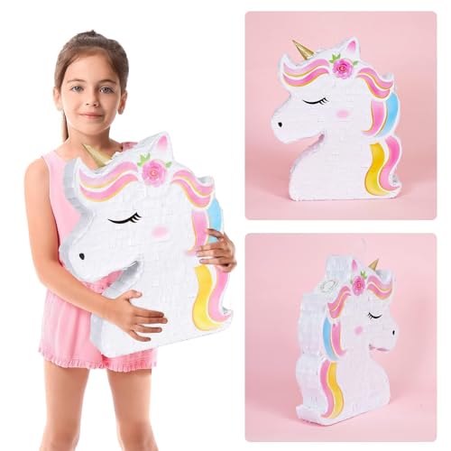 WERNNSAI Unicorn Piñata Set with Blindfold and Stick for Kids Birthday