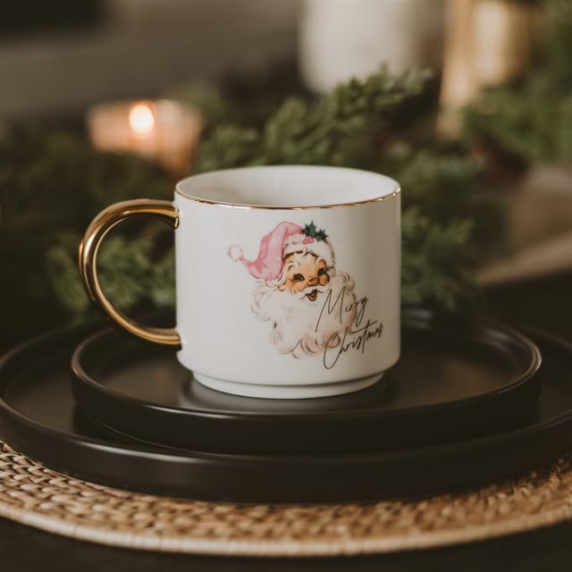 Sweet Water Decor Santa Coffee Mug 14oz - Christmas Holiday Gift with Gold Handle