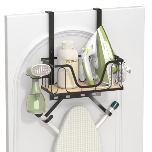 Ironing Board Hanger with Iron Basket - Wall-Mount & Over-the-Door Rack