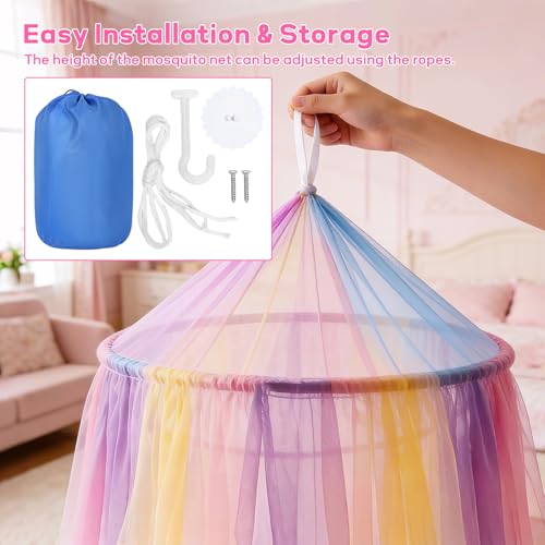 Rainbow Princess Bed Canopy - Hanging Dome Mosquito Netting for Beds