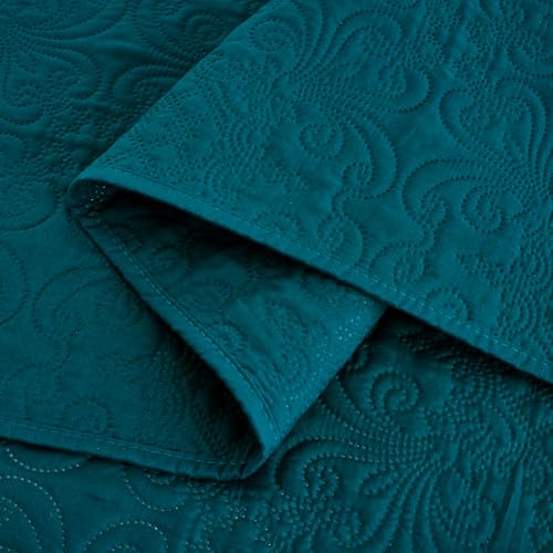 Chezmoi Collection Luca 3-Piece Oversized Queen Bedspread Set - Teal Quilt