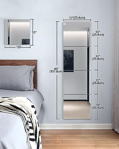 Shatterproof Acrylic Wall Mirror Tiles - 4 Pack 10x10 Self-Adhesive Mirror