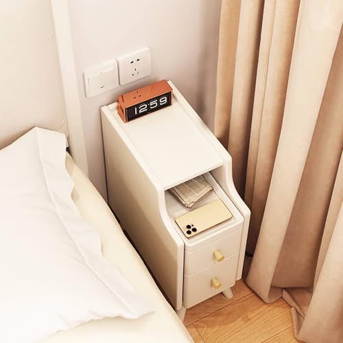 9.8-Inch Narrow Nightstand with 2 Drawers, Modern Wood Bedside Side Table