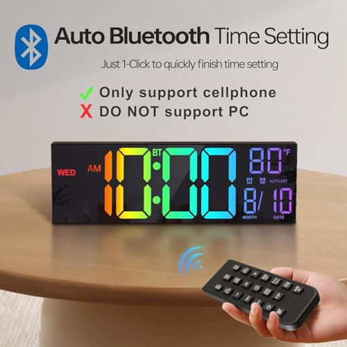 16.2-Inch Digital Wall Clock with Bluetooth Sync and RGB Large LED Display