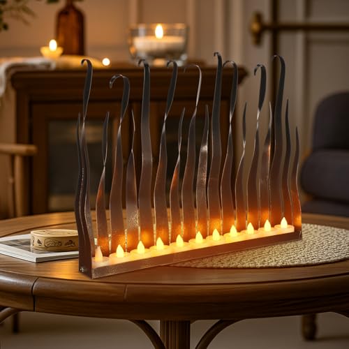 Metal Flame Fireplace Candle Holder - Holiday Candelabra Centerpiece
