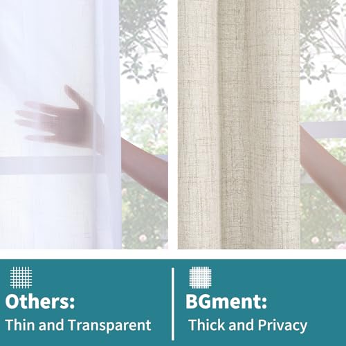 Semi-Sheer Linen Curtains Set of 2, 52 x 63 Inch, Light Filtering Drapes